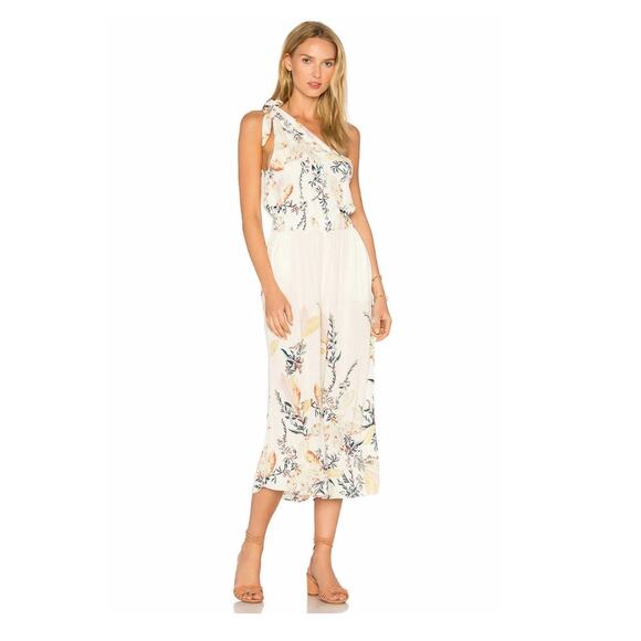 Free People Ivory Floral Island Time One Shoulder Cropped Jumpsuit Womens Medium